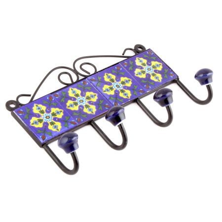 Navy Blue And Turquoise Tiny Flower Ceramic Tiles Hooks Online